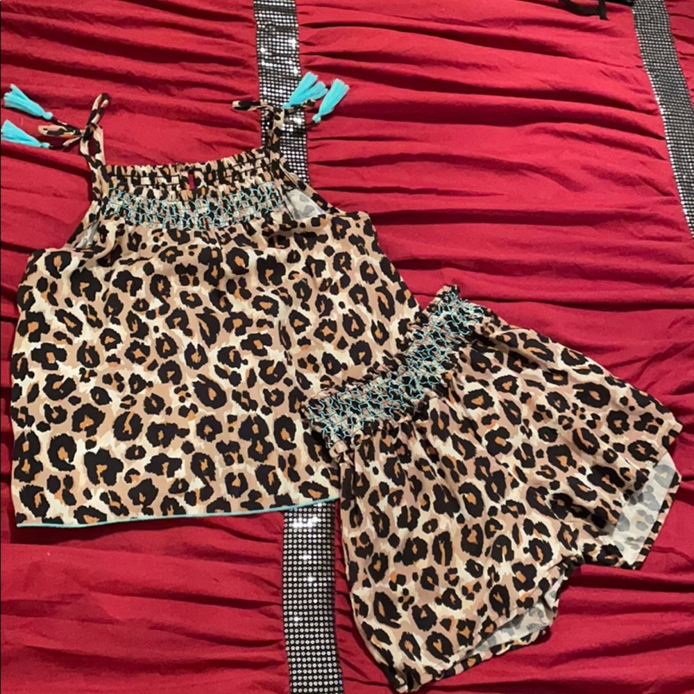 Girls Leopard print tank and short set